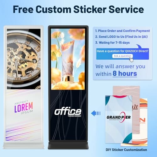 Custom sticker service with instructions and examples.
