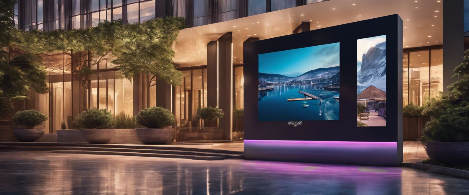 Outdoor digital display at a hotel entrance