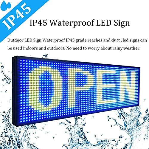 IP45 waterproof LED open sign with blue and yellow lights.