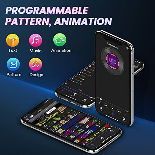 Programmable LED display device with pattern, animation, text, music, and design options.
