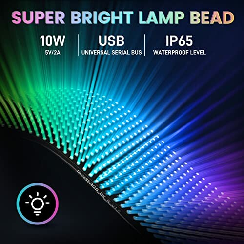 Colorful LED lamp bead with USB and IP65 waterproof features.